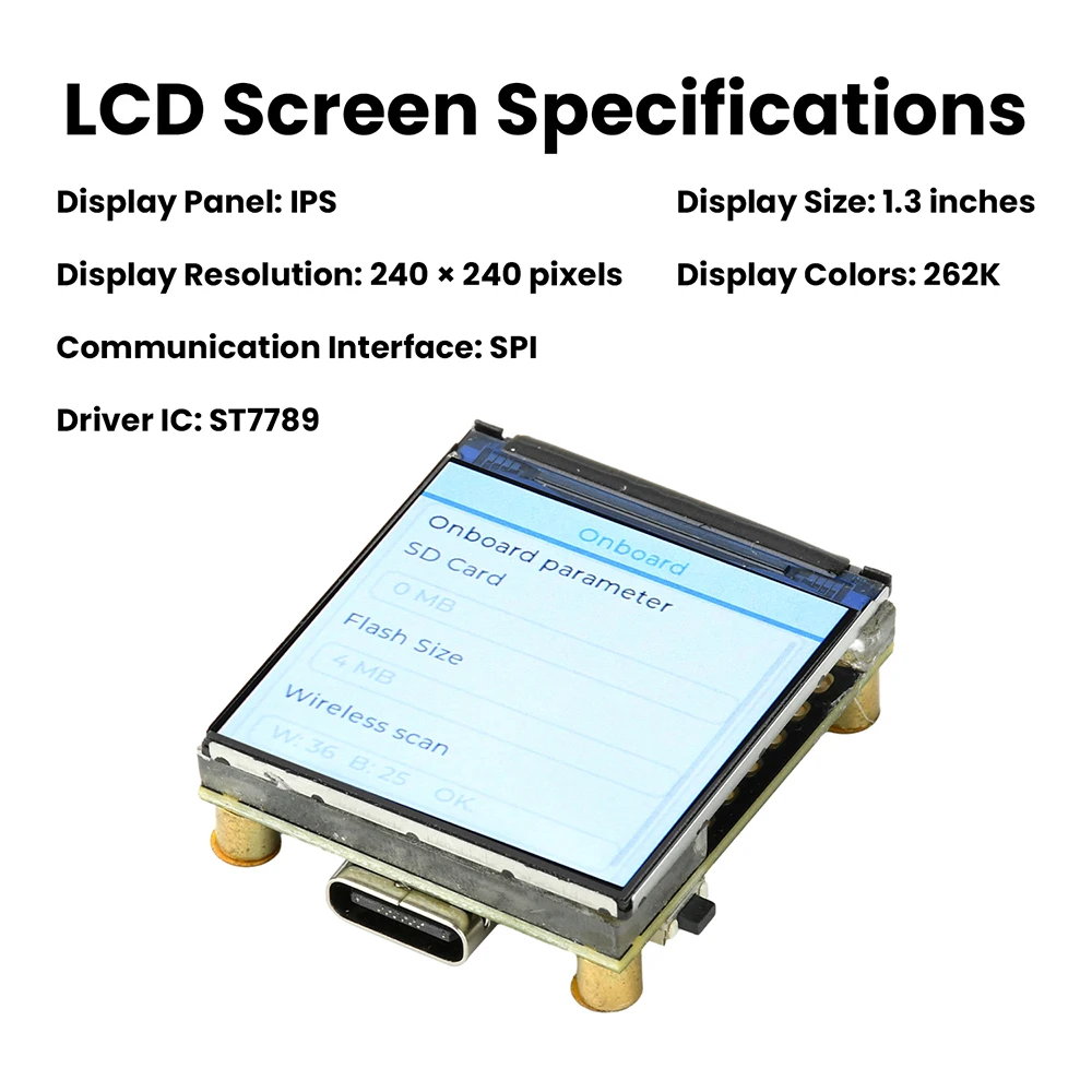 ESP32-C6 Wi-Fi and Bluetooth Development Board, 1.3-Inch LCD Digital Display Development Module, ST7789 Driver IC, Type-C Port