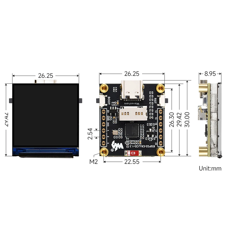 ESP32-C6 Wi-Fi and Bluetooth Development Board, 1.3-Inch LCD Digital Display Development Module, ST7789 Driver IC, Type-C Port