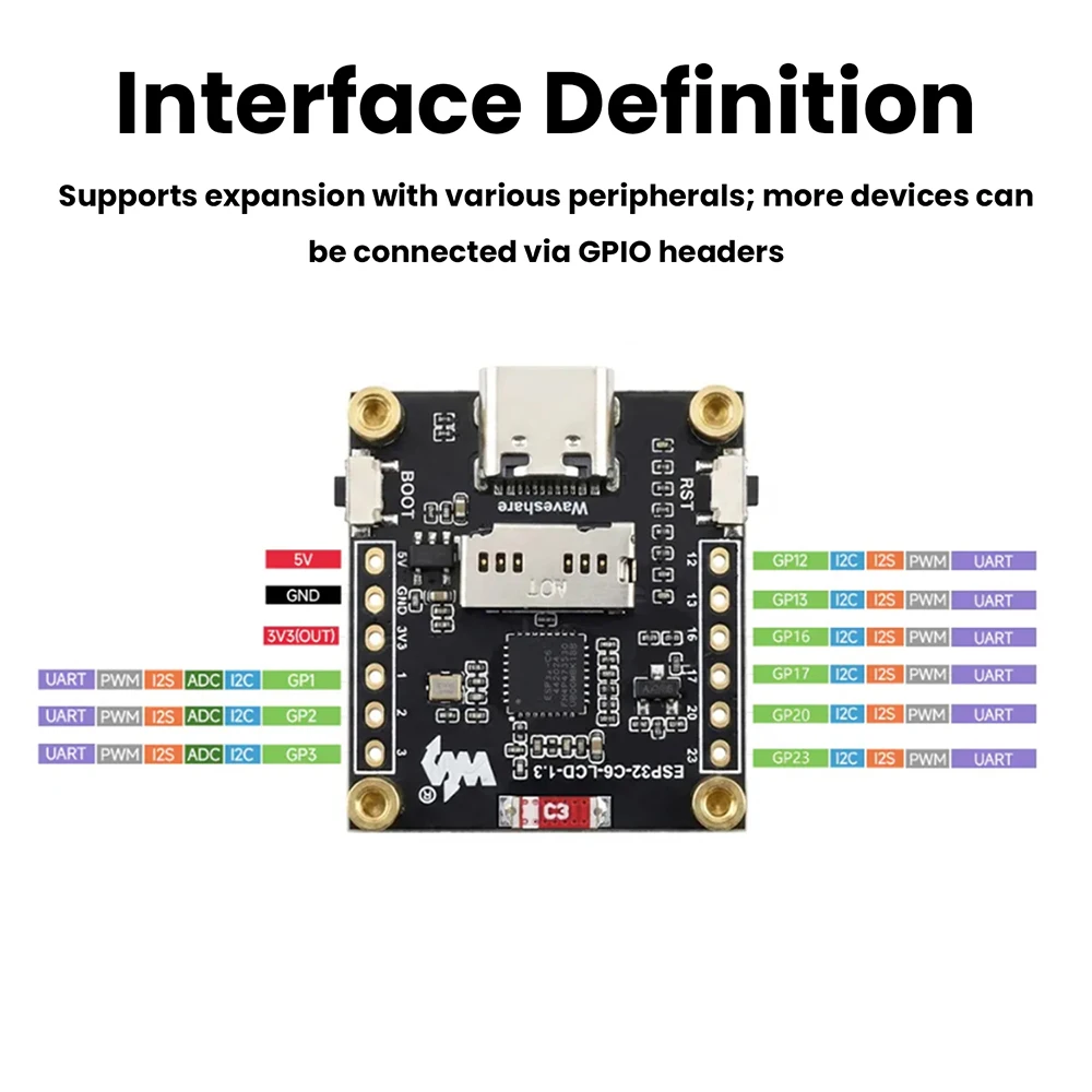 ESP32-C6 Wi-Fi and Bluetooth Development Board, 1.3-Inch LCD Digital Display Development Module, ST7789 Driver IC, Type-C Port