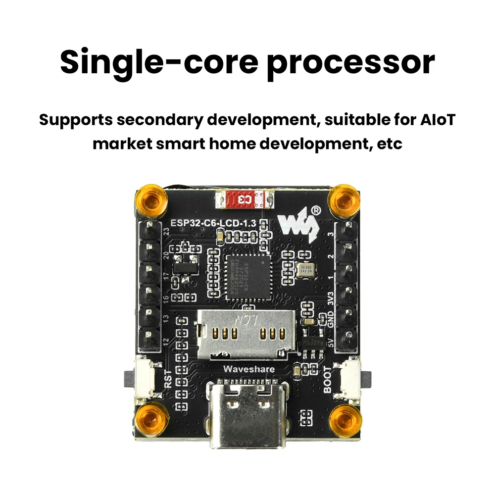 ESP32-C6 Wi-Fi and Bluetooth Development Board, 1.3-Inch LCD Digital Display Development Module, ST7789 Driver IC, Type-C Port