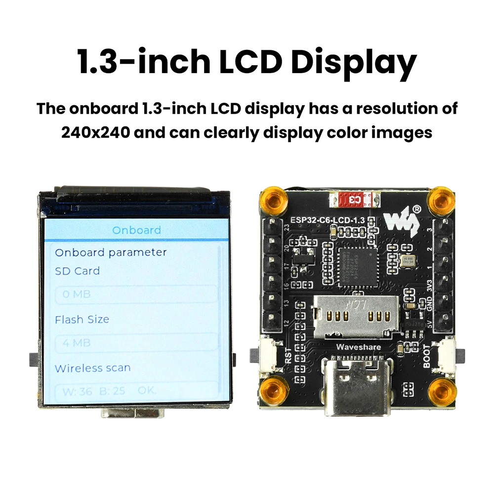 ESP32-C6 Wi-Fi and Bluetooth Development Board, 1.3-Inch LCD Digital Display Development Module, ST7789 Driver IC, Type-C Port