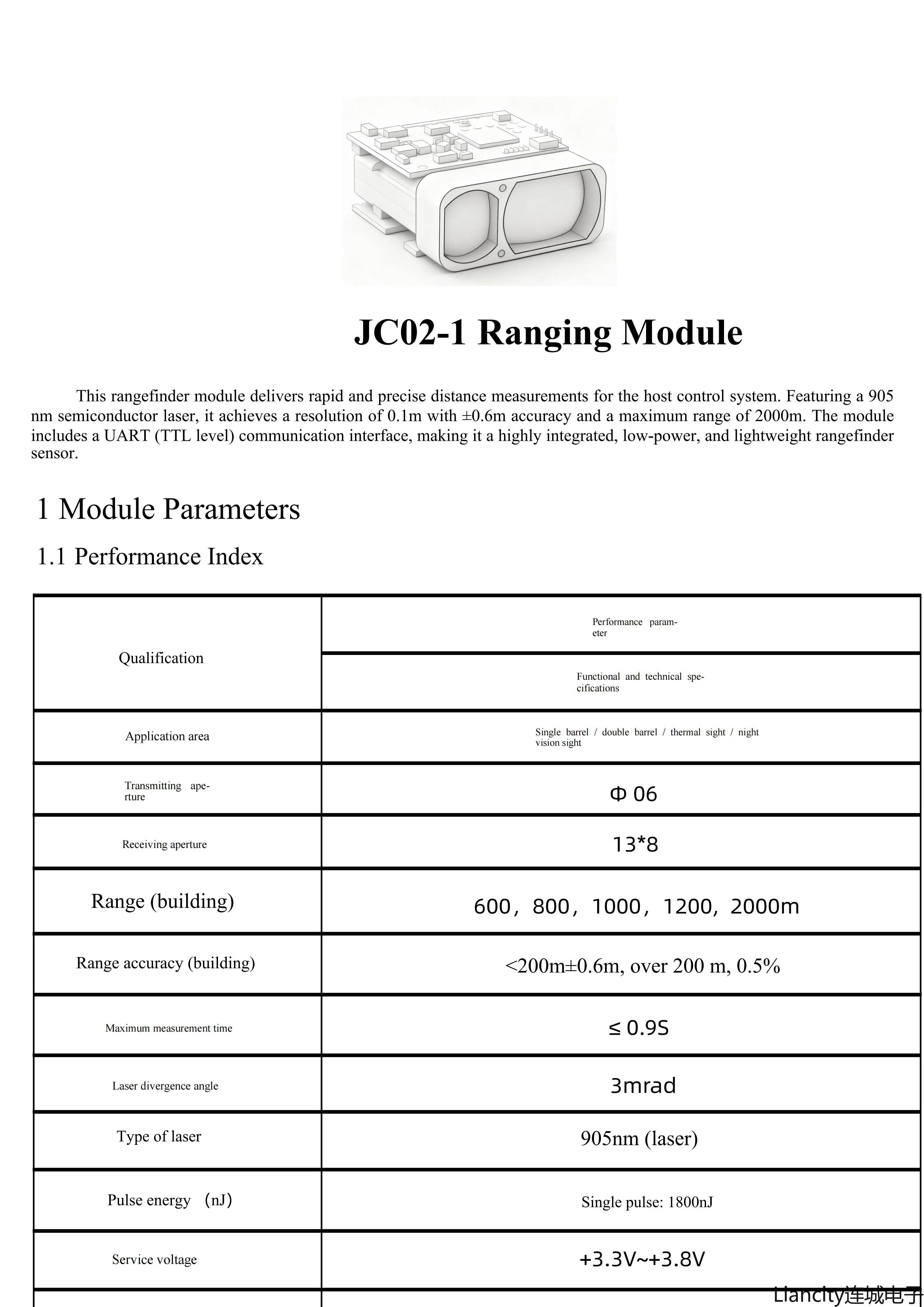 Compact Laser Distance Measuring Module 600-1200m|Fast Response ≤200ms for Aviation/Railway/Outdoor Sports Accuracy ± 0.6 Meters