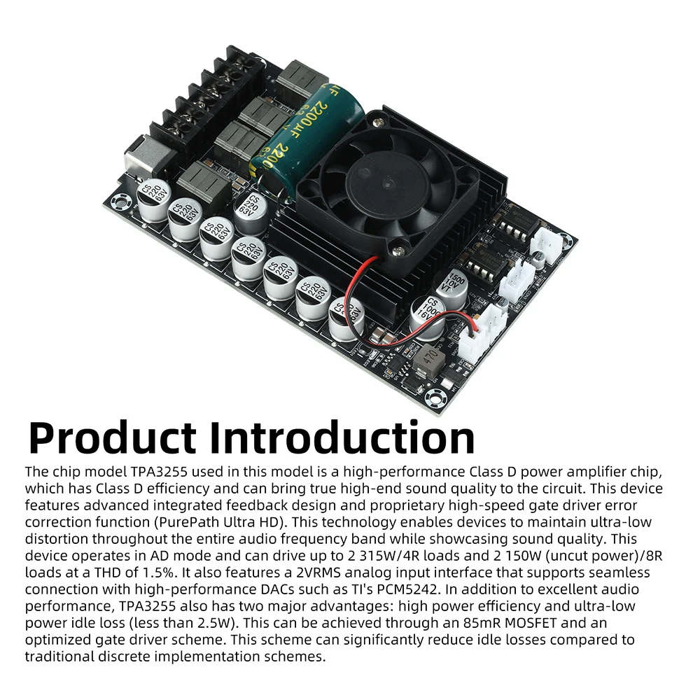 TPA3255 600W High-Power Amplifier Board HIFI Digital Display Stereo Amplifier Module No Bluetooth DC 18-55V