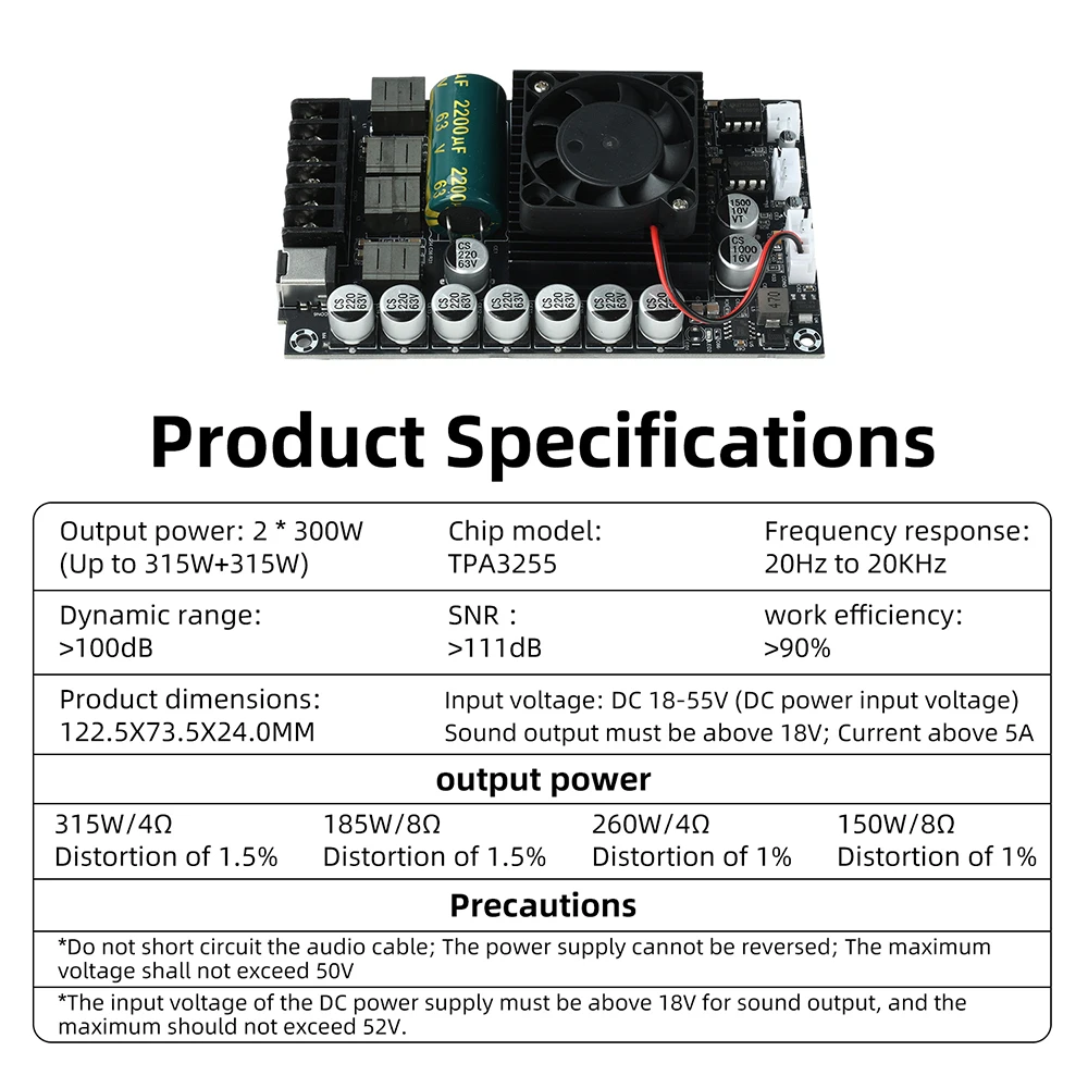 TPA3255 600W High-Power Amplifier Board HIFI Digital Display Stereo Amplifier Module No Bluetooth DC 18-55V