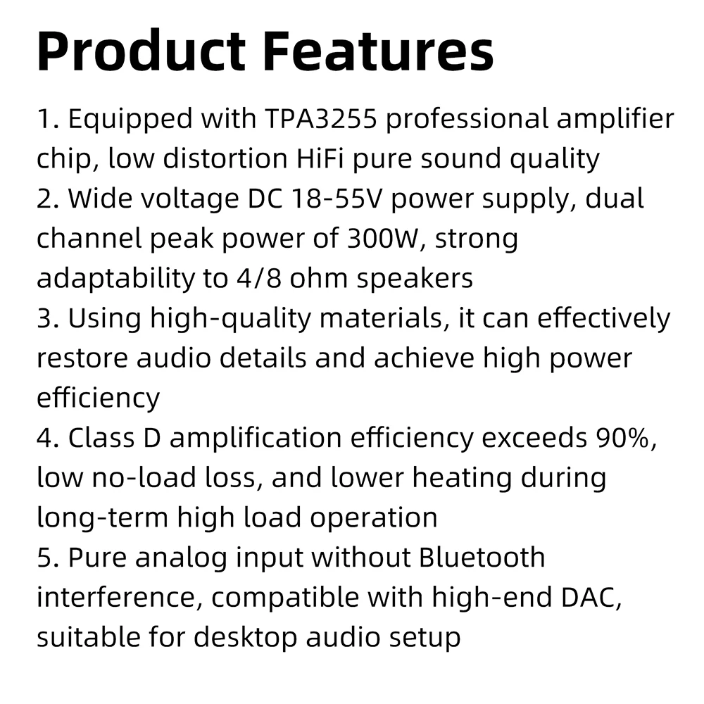 TPA3255 600W High-Power Amplifier Board HIFI Digital Display Stereo Amplifier Module No Bluetooth DC 18-55V