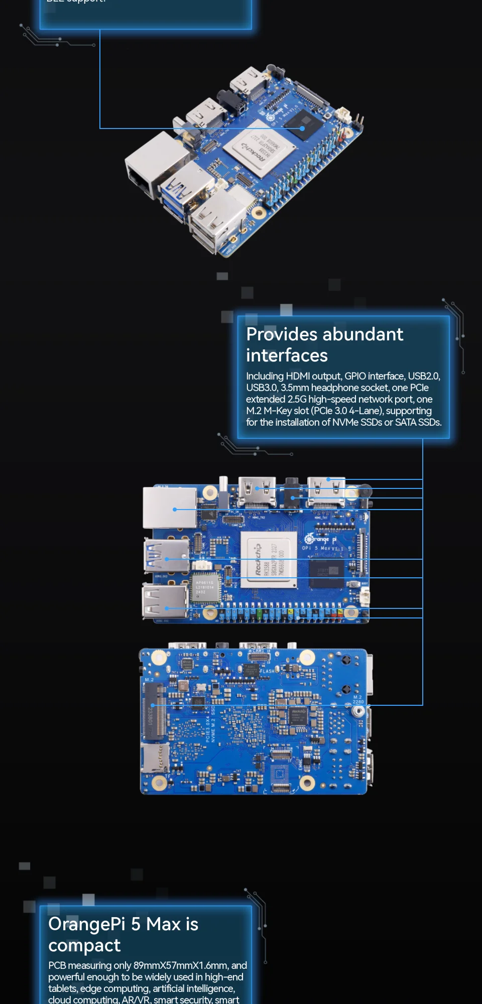 BoMaSOrange Pi 5 Max Single Board Computer 8GB RAM LPDDR5 RK3588 Chip M.2 PCIE 2.5G LAN WiFi+BT Orangepi 5 MAX Development Board