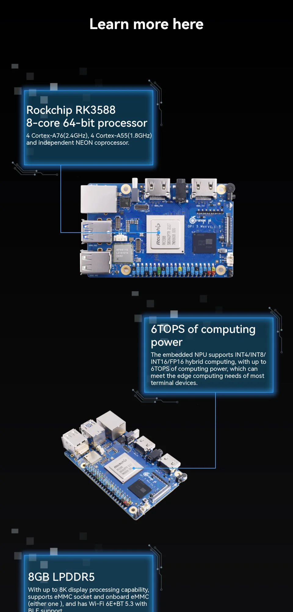 BoMaSOrange Pi 5 Max Single Board Computer 8GB RAM LPDDR5 RK3588 Chip M.2 PCIE 2.5G LAN WiFi+BT Orangepi 5 MAX Development Board