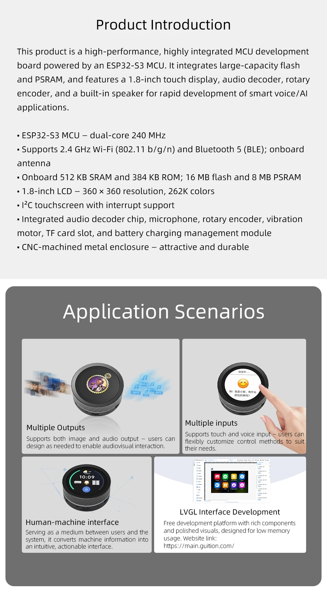 ESP32-S3 development board+1.85-inch screen physical knob+real-time monitoring secondary screen