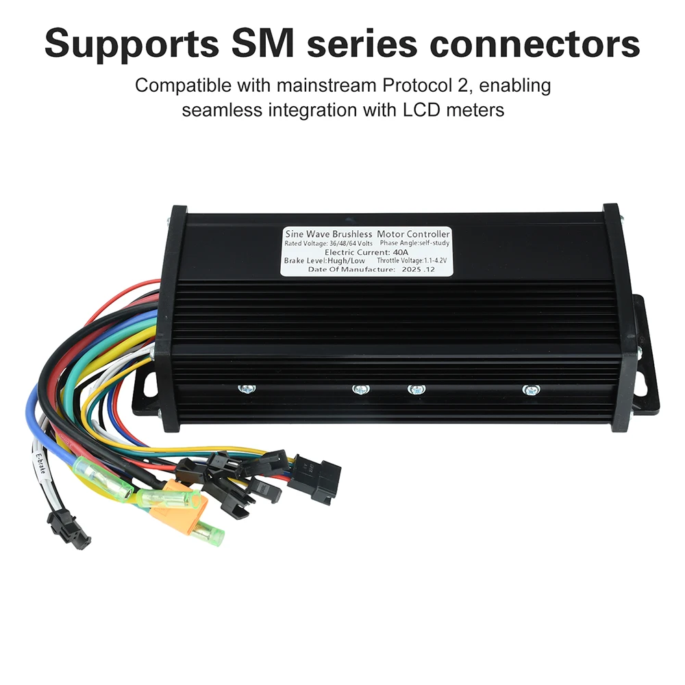 Brushless Motor Controller 36V-60V 40A Triple-Mode Sine Wave Waterproof for Electric Bicycle High Power 1000W-2000W Output