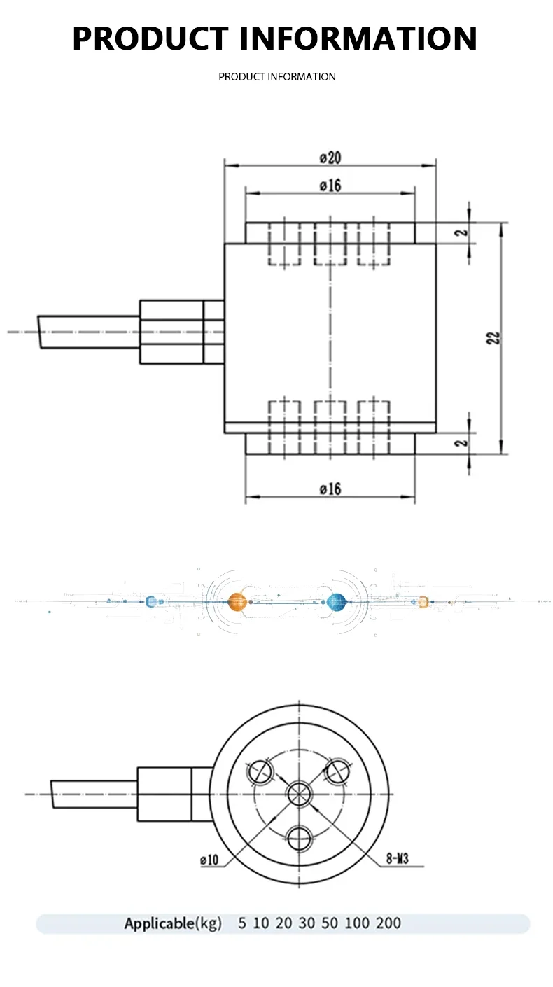 High Accuracy ZB4 Small Column Type Compression Sensor Load Cell 0-200kg MV/V Output High Accuracy for Press Force Measurement
