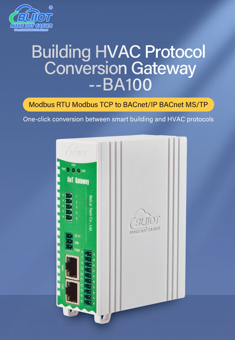 BLIIOT Modbus to BACnet Converter BACnet Gateway Building Automation BAS RS485 Remote IOT Data Converter BA100