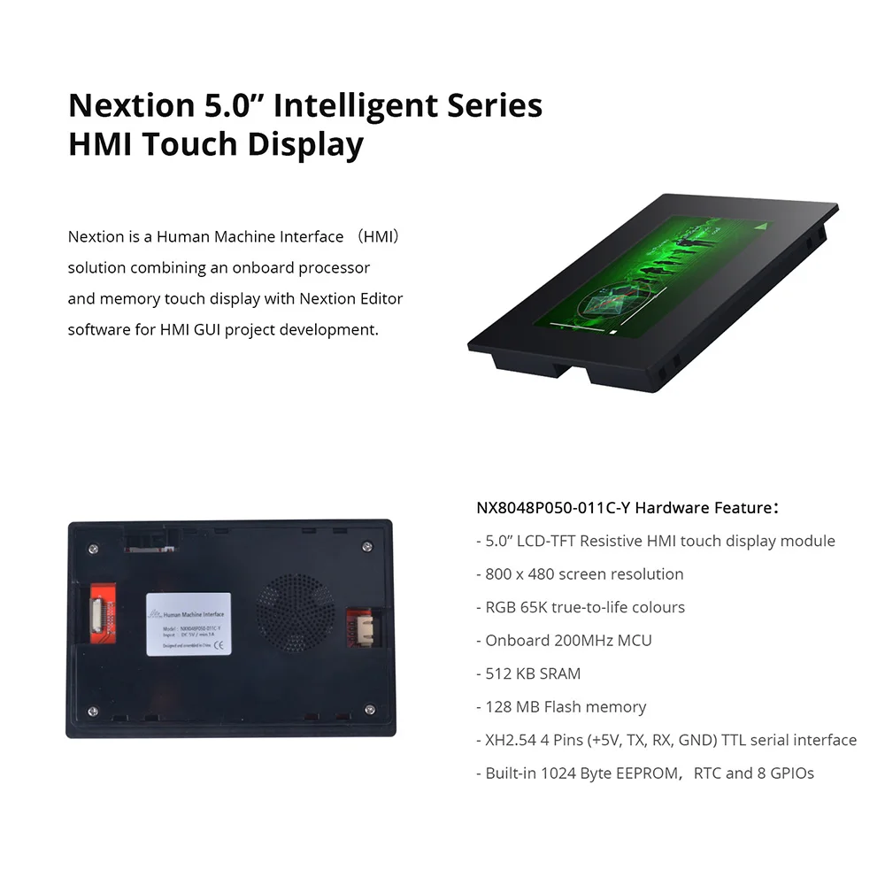 NEXTION NX8048P050-011C-Y 5.0 Inch LCD-TFT HMI Capacitive Touch Display Module Intelligent Series TTL Screen With Enclosure
