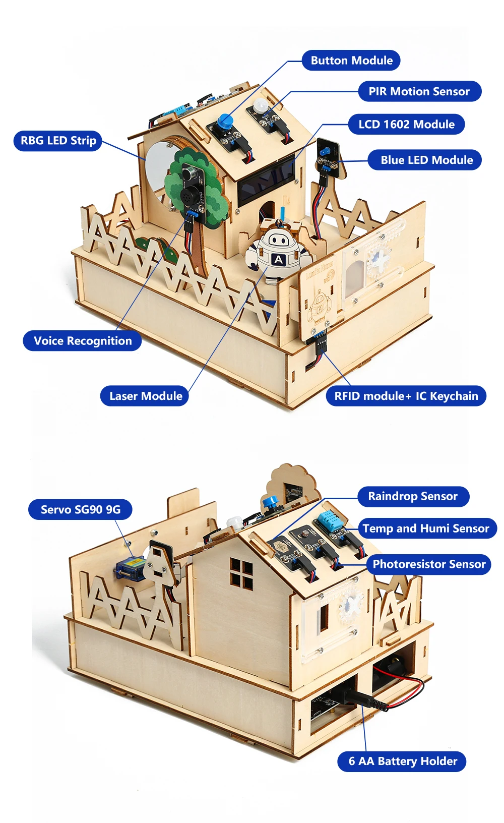 ACEBOTT Smart Home STEM STEAM Starter Kit Casa De Madera IoT Wifi Programación Bloqueada Para ESP32 Arduino