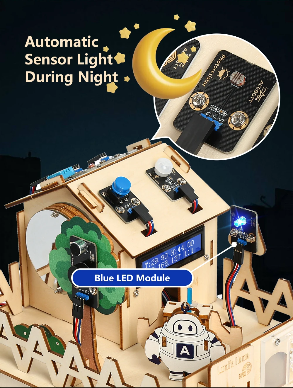 ACEBOTT Smart Home STEM STEAM Starter Kit Casa De Madera IoT Wifi Programación Bloqueada Para ESP32 Arduino