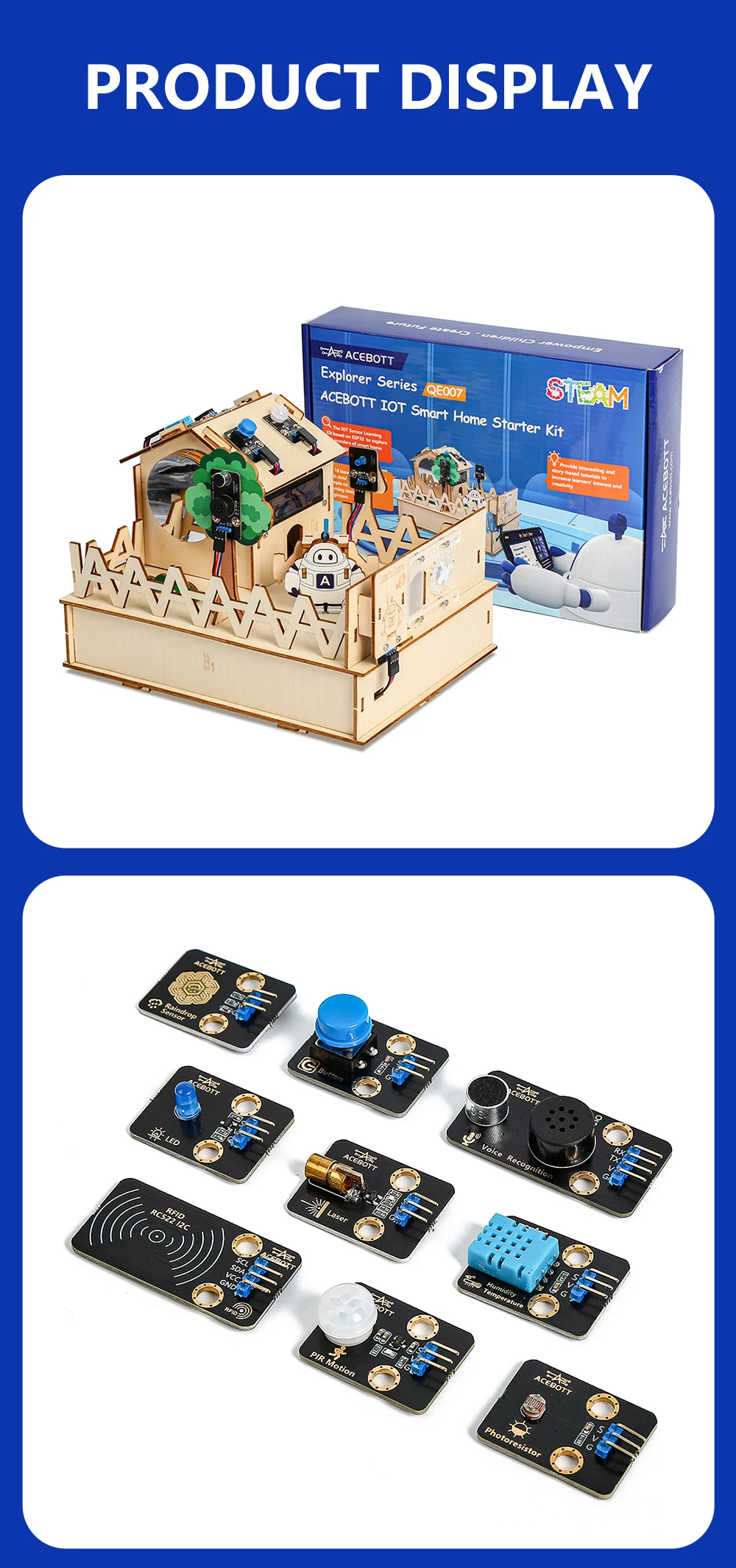 ACEBOTT Smart Home STEM STEAM Starter Kit Casa De Madera IoT Wifi Programación Bloqueada Para ESP32 Arduino