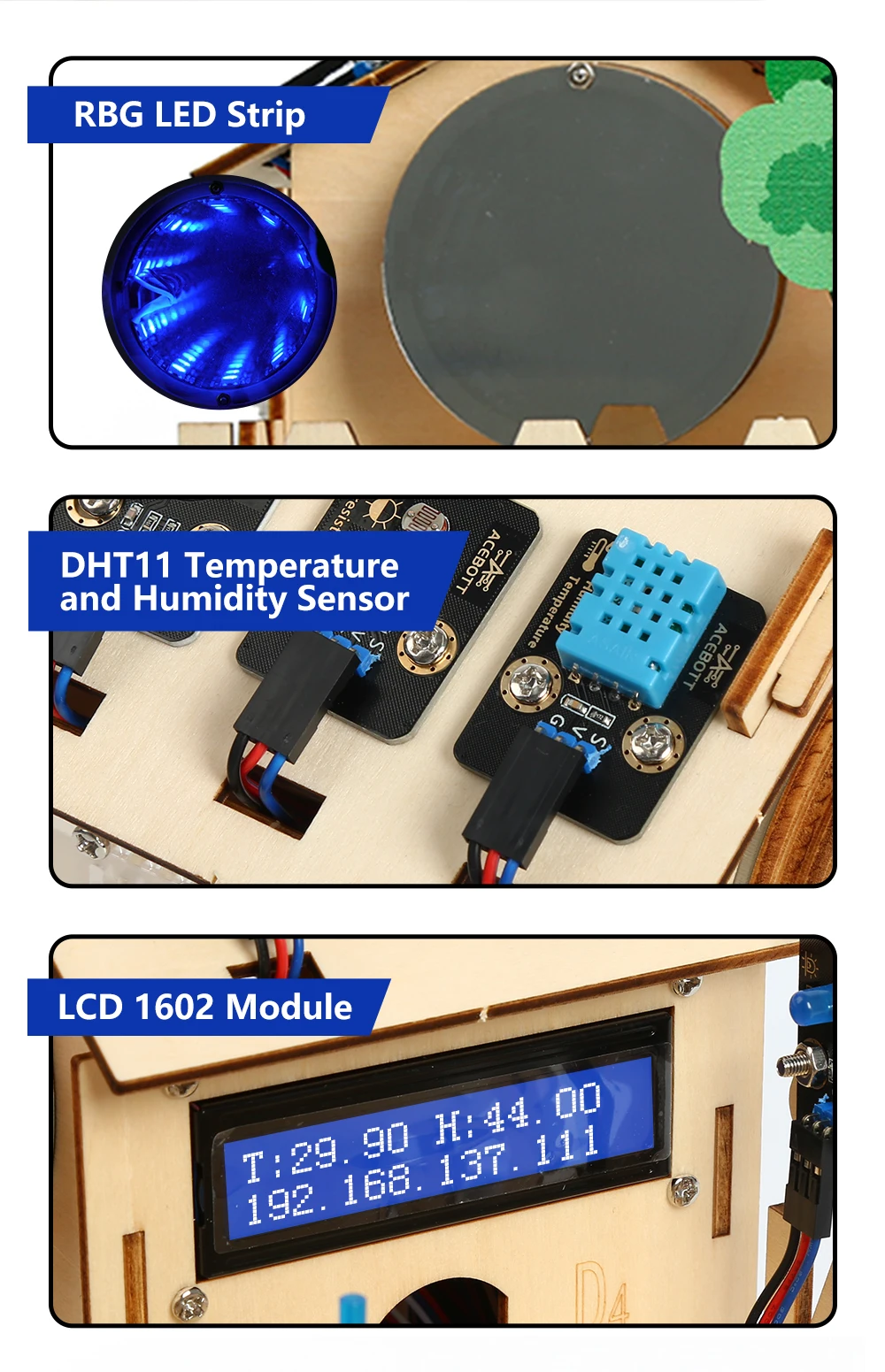 ACEBOTT Smart Home STEM STEAM Starter Kit Casa De Madera IoT Wifi Programación Bloqueada Para ESP32 Arduino