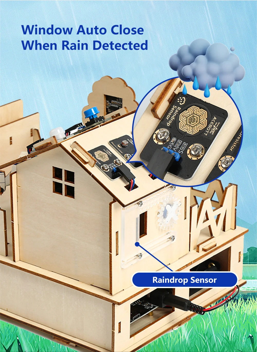ACEBOTT Smart Home STEM STEAM Starter Kit Casa De Madera IoT Wifi Programación Bloqueada Para ESP32 Arduino