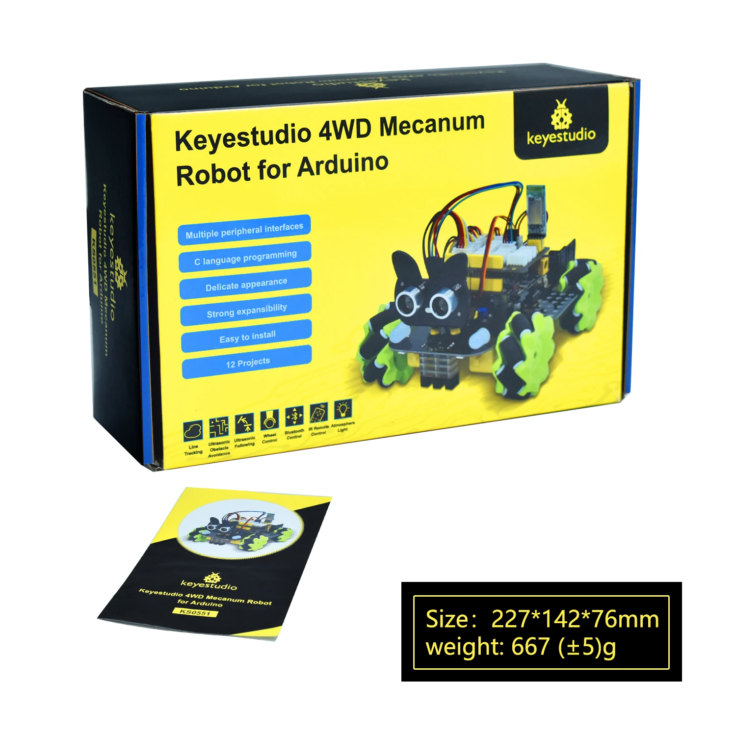 Keyestudio Mecanum 4WD Robot Car for Arduino Robot Car Kit Smart DIY Project for Adults STEM Programming Set Easy Assembly