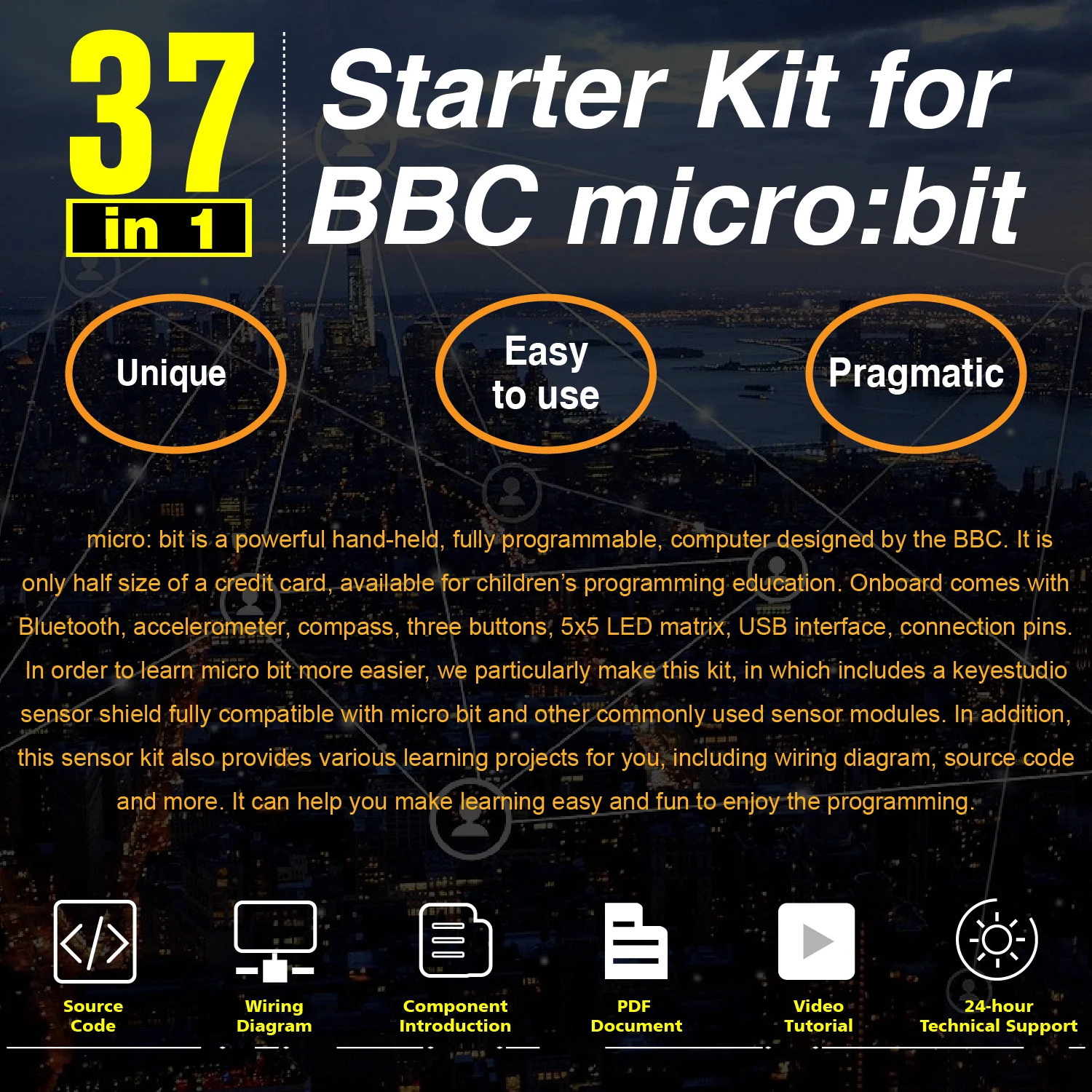 Keyestudio 37 in 1 Sensor Starter Kit With Micro:Bit V2.0 for BBC MicroBit Makecode DIY 38 Projects (Including Micro:Bit V2 )