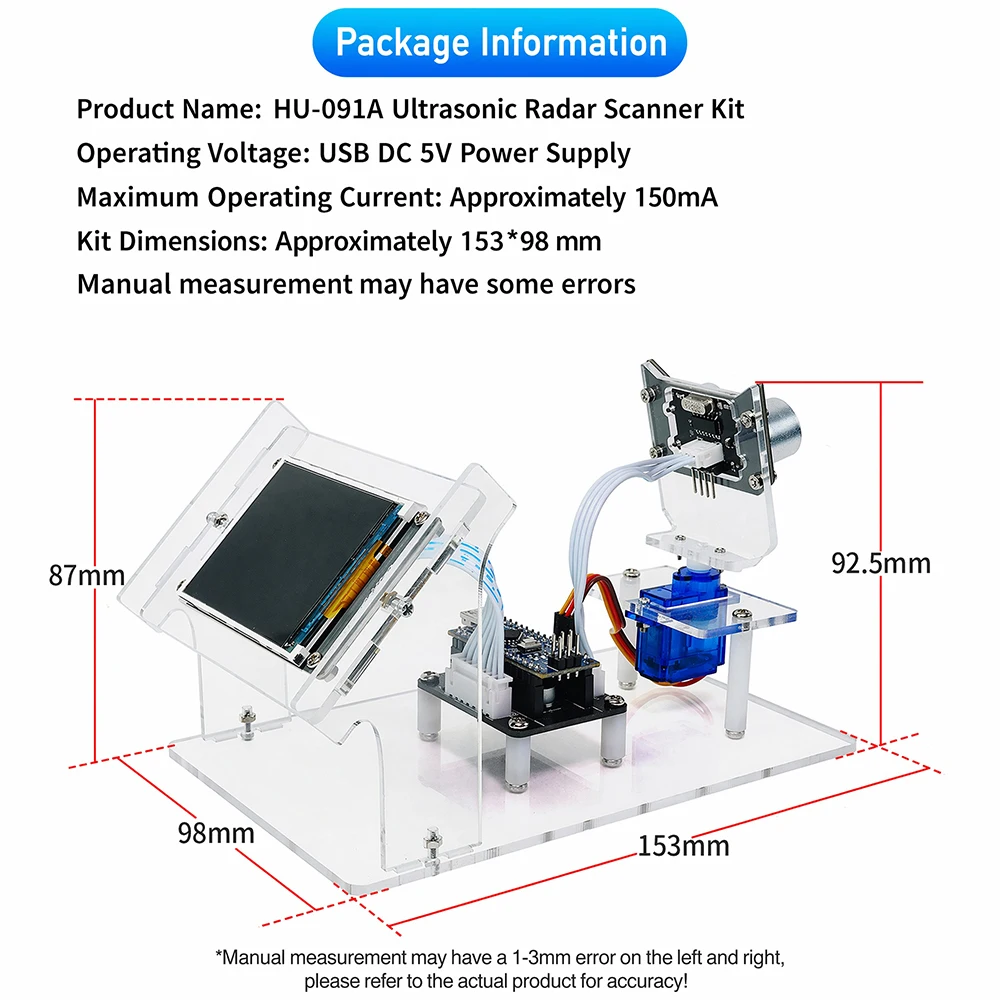 Ultrasonic Radar Scanner Kit DIY Open Source with LCD Display Windows PC Real-Time Screen for Maker STEM Programming Learning