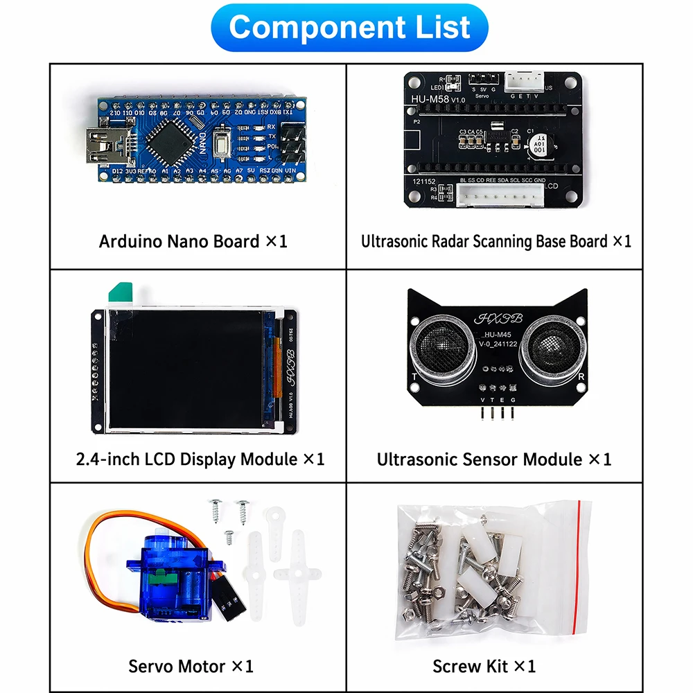 Ultrasonic Radar Scanner Kit DIY Open Source with LCD Display Windows PC Real-Time Screen for Maker STEM Programming Learning