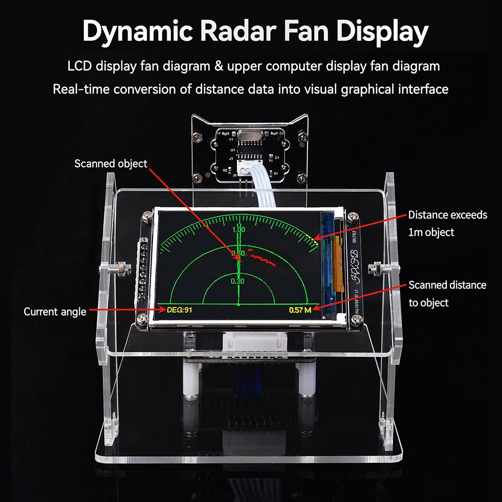 Ultrasonic Radar Scanner Kit DIY Open Source with LCD Display Windows PC Real-Time Screen for Maker STEM Programming Learning