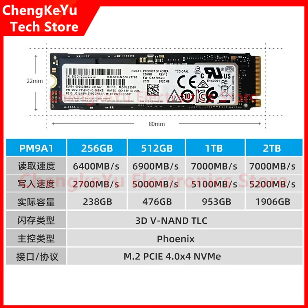 FOR SAMSUNG SSD PM9A1 1TB 2TB 2280 M2 Nvme PCIE4.0X4 Internal Solid State Drive NEW notebook computer