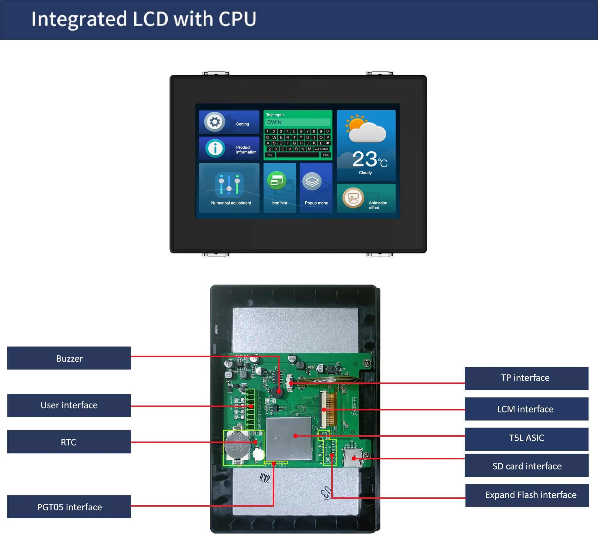 DWIN 7" HMI Intelligent Display TN 800x480 LCD Module Screen Resistive Touch Panel With Shell For Arduino DMG80480C070_15WTR