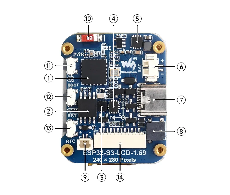 Waveshare ESP32-S3 1.69 inch IPS Touch LCD Display Development Board 240×280 ST7789V2 SPI Display Module for Arduino IDE/ESP-IDF