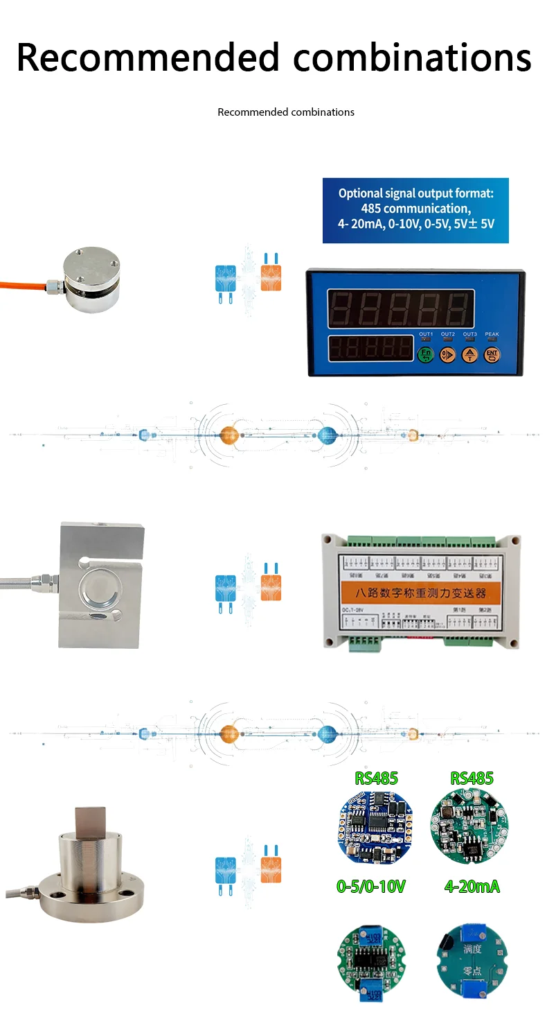 High Precision Spoke Load Cell and Transmitter Module Kit 10kg-5t Pressure Sensor 12-24V DC Current Voltage Output PLC
