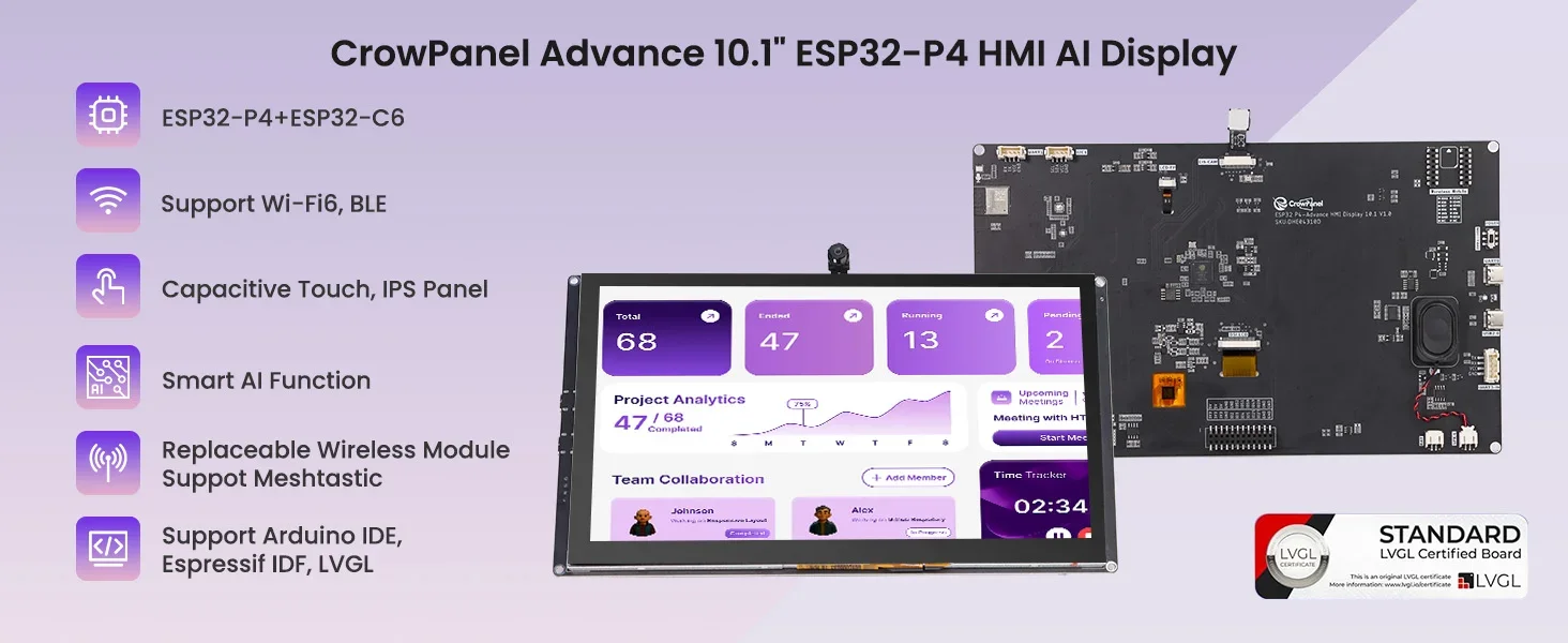 CrowPanel Advanced 10.1inch ESP32-P4 HMI AI Display 1024x600 IPS Touch Screen WiFi 6 Compatible with Arduino/LVGL/Micropython