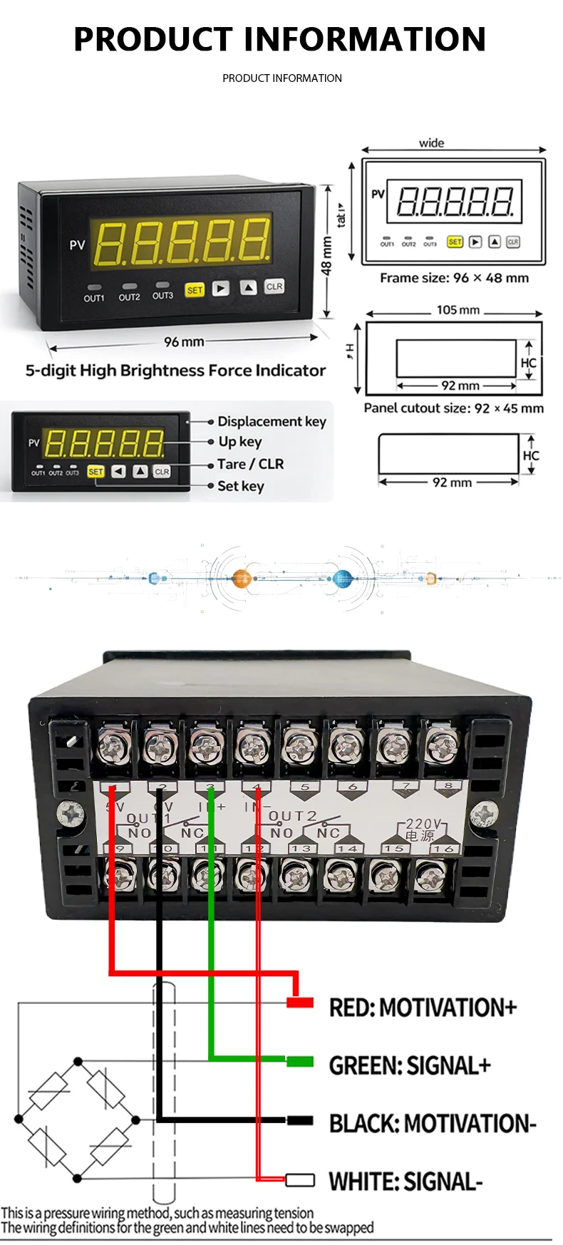 Universal Load Cell Display Meter for Force Pins & Pressure Sensors 5-Digit Red LED Force Indicator Controller