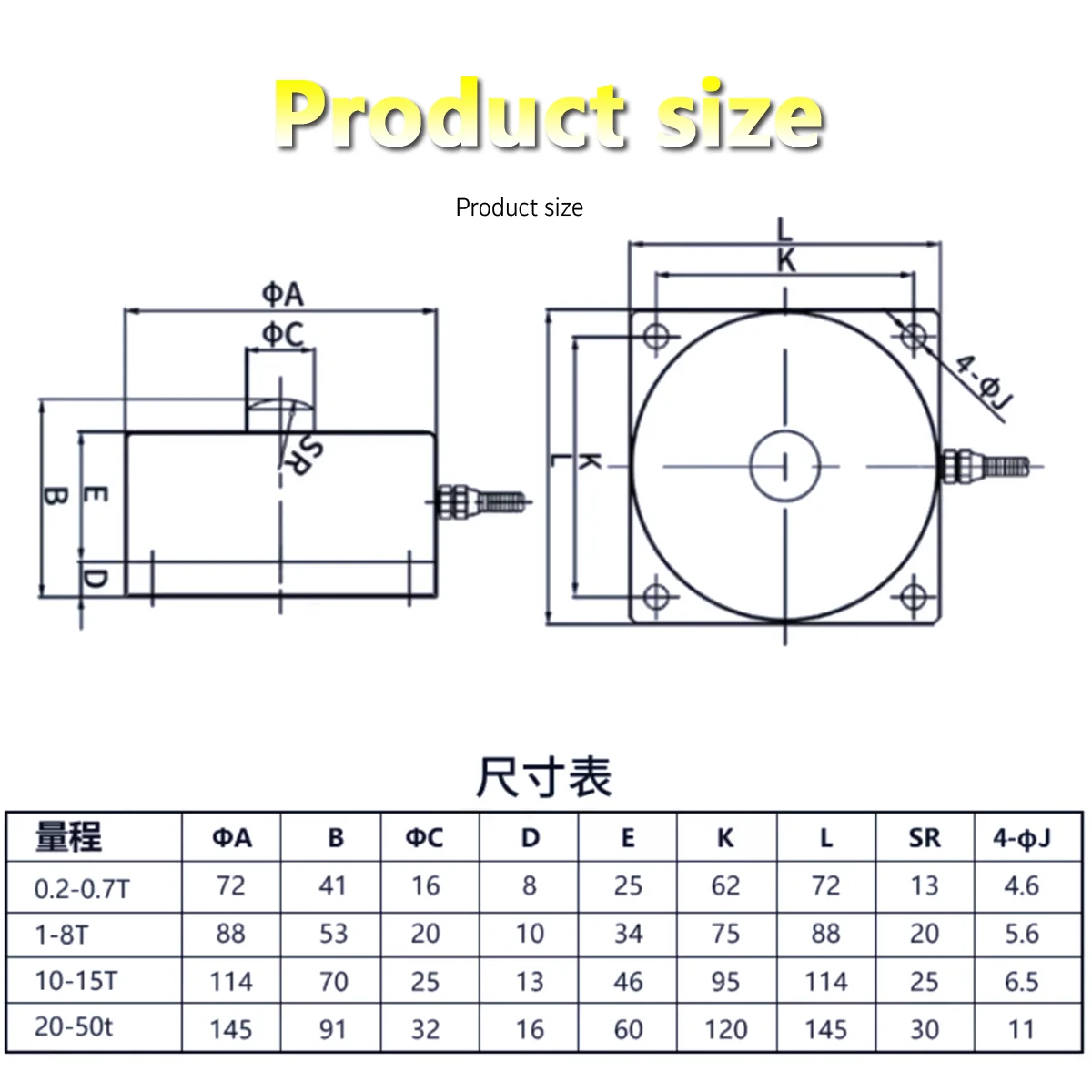 5-50T Spoke Type Weight Sensor High Precision Load Cell with 2m Cable for Crane Scale and Hopper Weighing System Automation