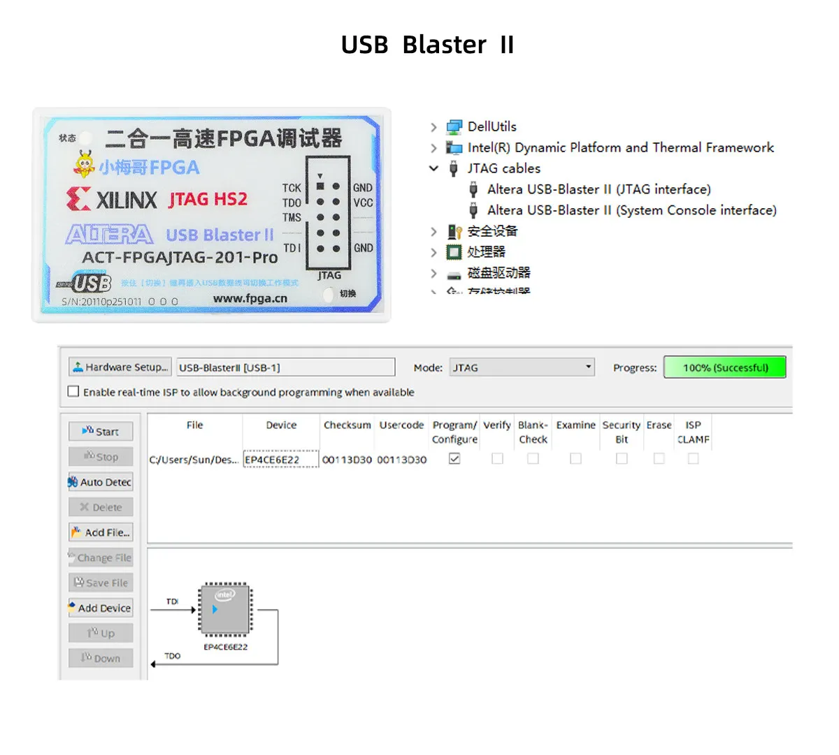 Altera+Xilinx FPGA 2-in-1 Downloader USB Blaster HS2 Simulator Debugger JTAG