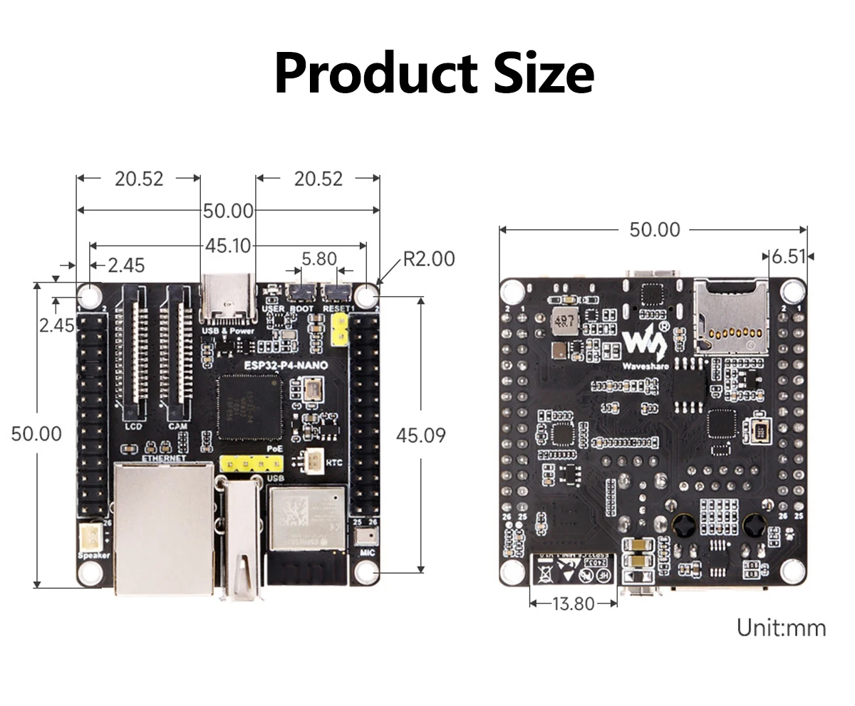 Waveshare ESP32-P4-NANO Development Board Based On ESP32-P4 Chip With RISC-V Dual-core And Single-Core