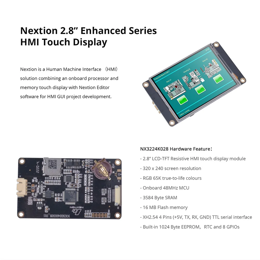 NEXTION NX3224K028 2.8" Resistive HMI Touch Display Screen Enhanced Series UASRT TFT LCD Module Compatible with Arduino