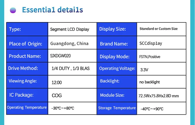 Customized Anti Glare Motorcycle Monochrome Segment Screen SJXDGW020 FSTN Positive Anti Glare Pen Segment Car LCD Display Screen