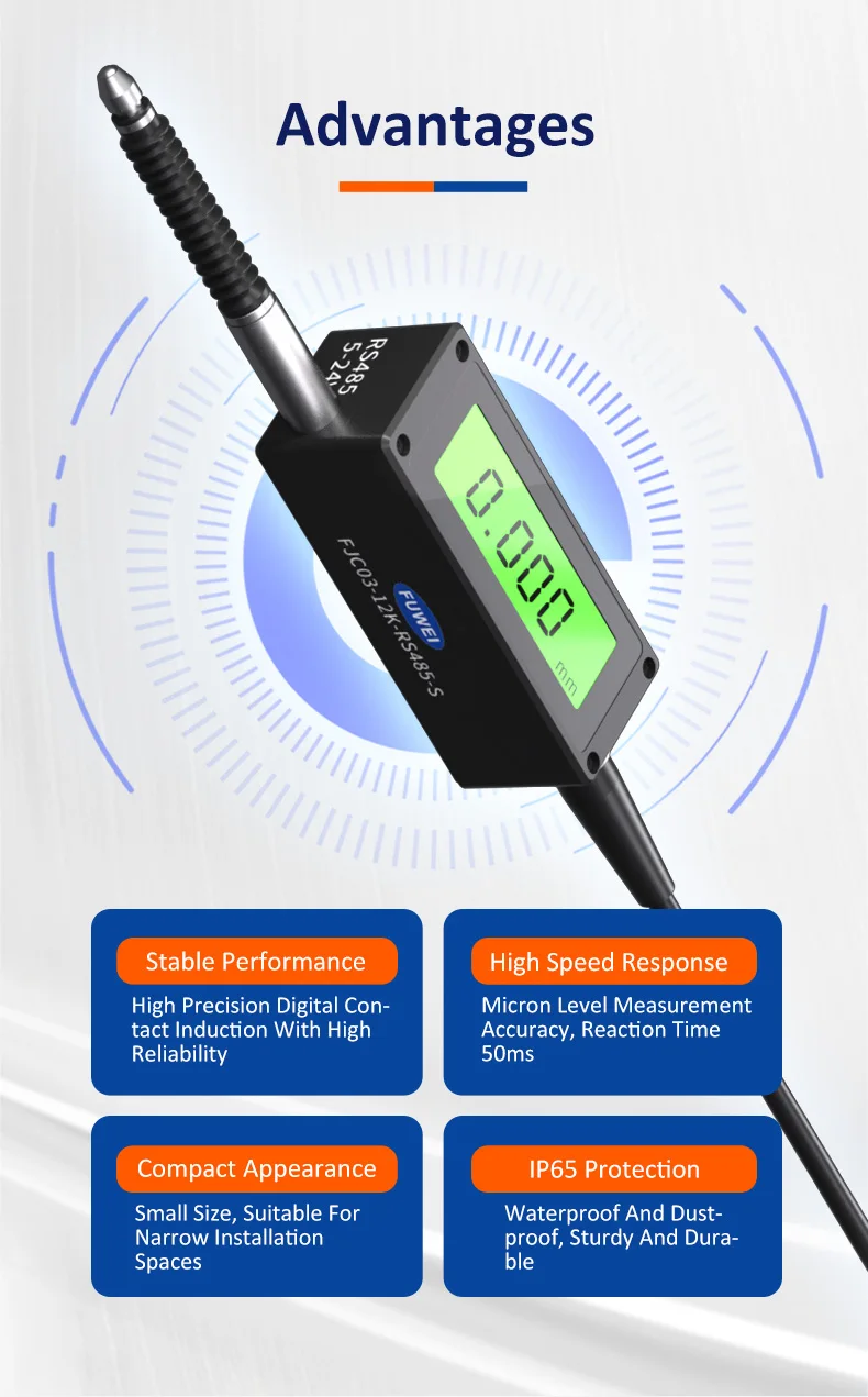 FUWEI FJC03 RS485 High-Resolution Grating Micrometer for Industrial Applications 1μm High-Precision Contact Displacement Sensor