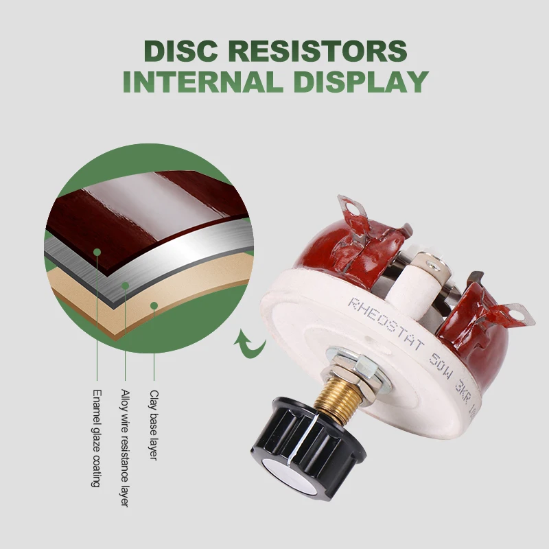Power Rheostat Rotary Variable Wirewound Resistor Bc1-25W50W100W150W Brown Disc-Shaped Adjustable Resistor Sliding Rheostat 50Ohm 800Ohm 4.7Kohm Max 5K Ohm