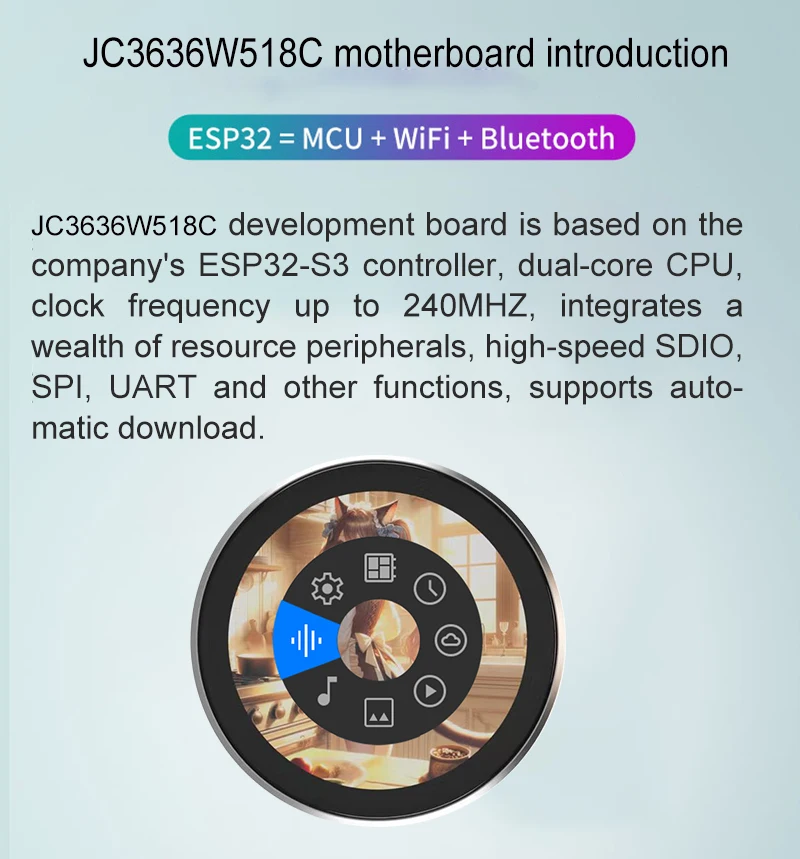 1.8-inch round screen QSPI 360 * 360 IPS display ESP32-S3 8M PSRAM 16M FLASH secondary screen AIDA64 pickup spectrum electronic