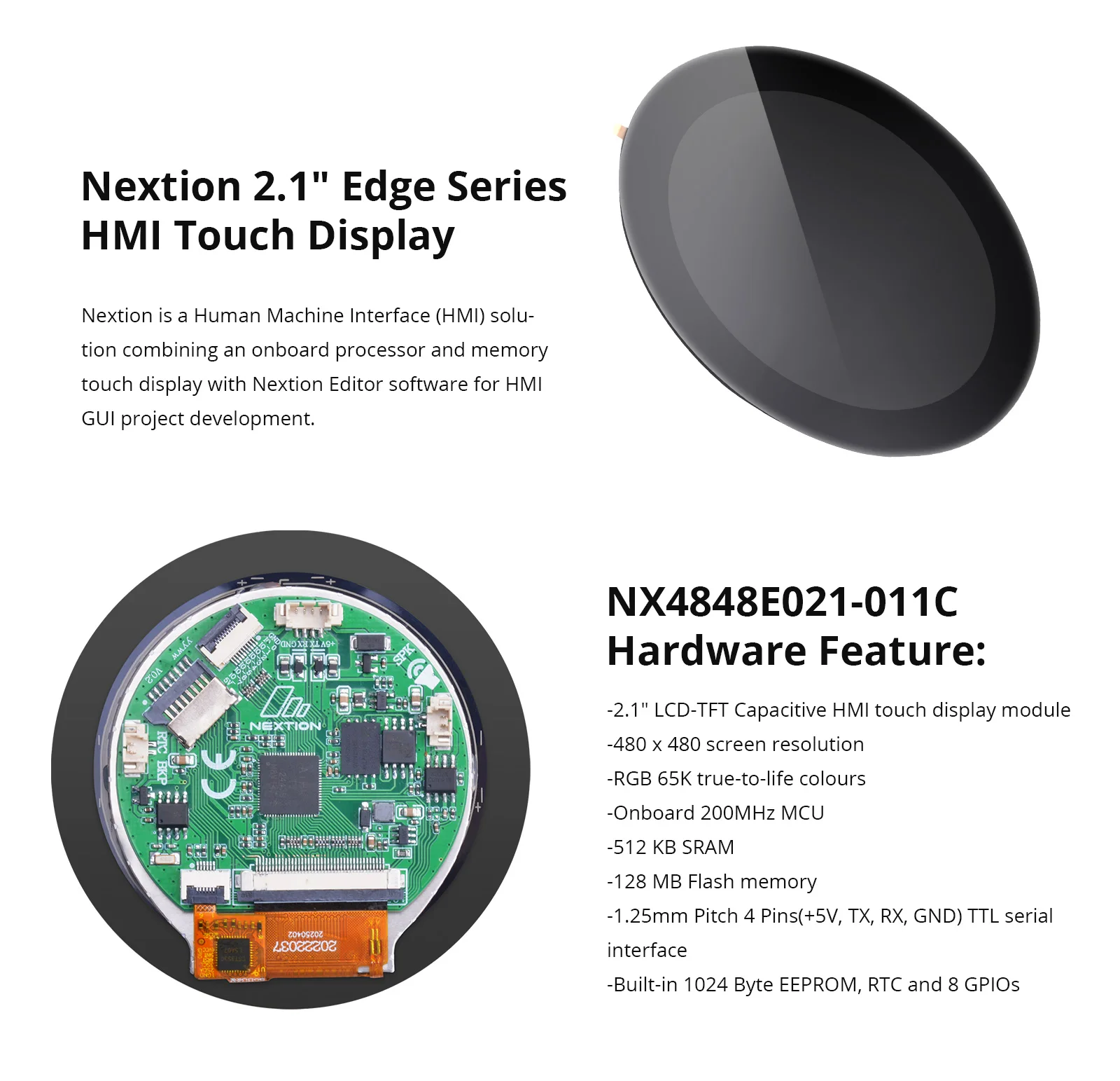 NEXTION NX4848E021-011C 2.1″ LCD-TFT Capacitive HMl Touch Display Module Edge Series RGB 65K Color Touchscreen Built-in RTC
