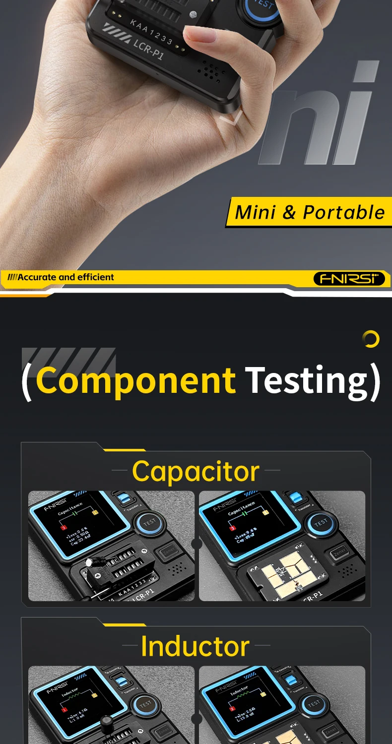 FNIRSI LCR-P1 Transistor Tester Diode Triode Capacitance Resistance Meter LCR ESR Meter NPN PNP MOSFET IR Multifunction Tester