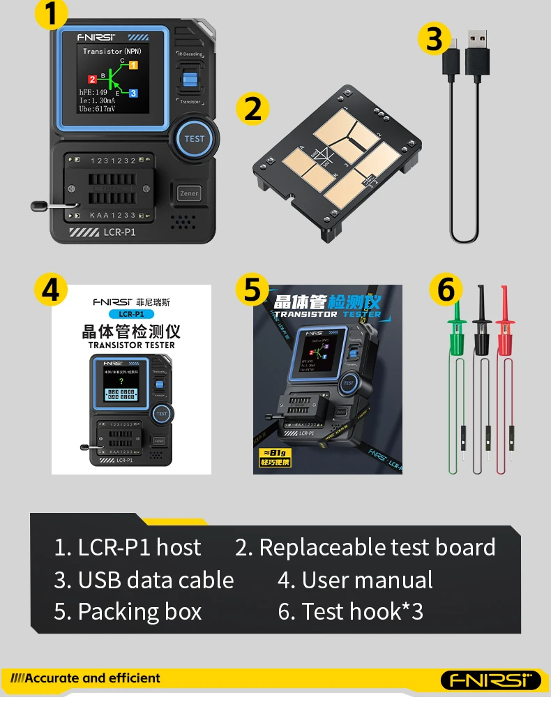 FNIRSI LCR-P1 Transistor Tester Diode Triode Capacitance Resistance Meter LCR ESR Meter NPN PNP MOSFET IR Multifunction Tester