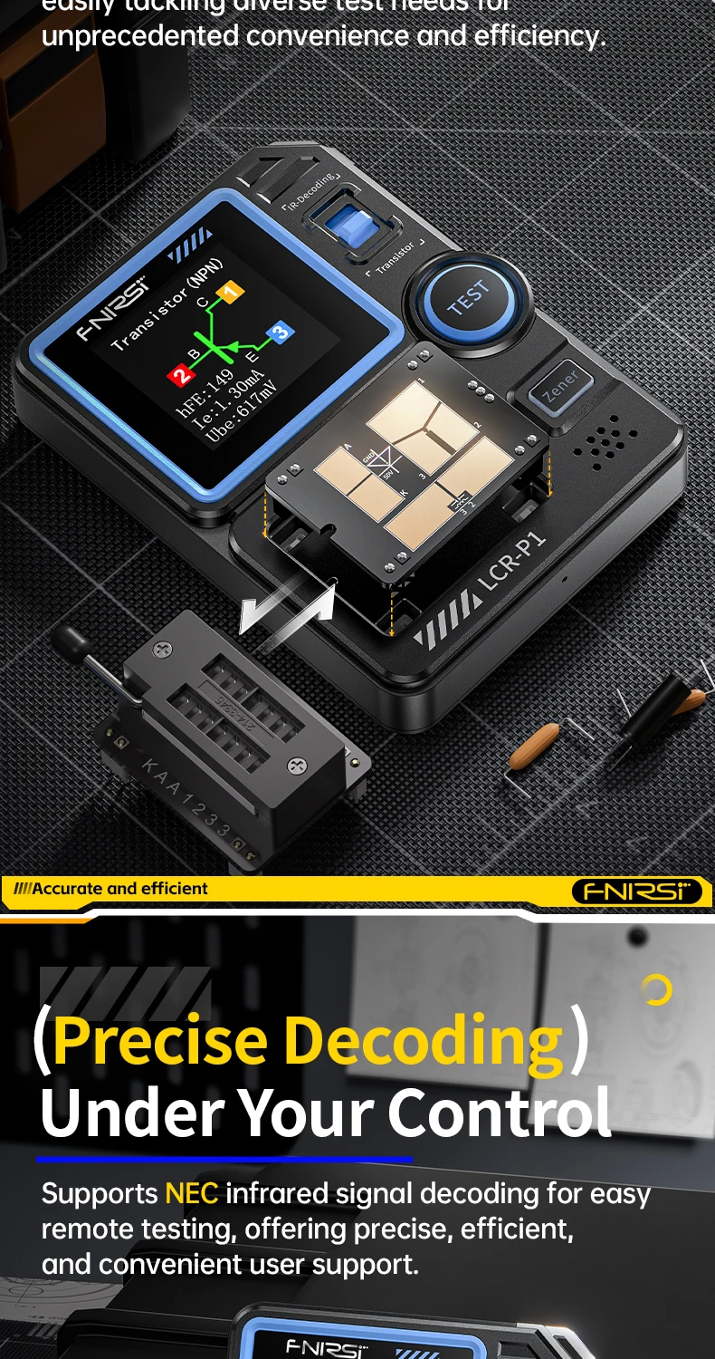 FNIRSI LCR-P1 Transistor Tester Diode Triode Capacitance Resistance Meter LCR ESR Meter NPN PNP MOSFET IR Multifunction Tester