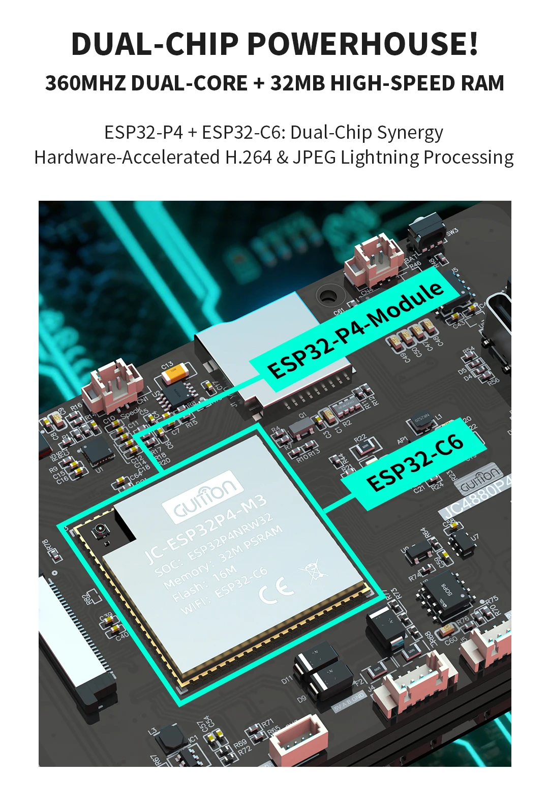 4.3-inch 480 * 800 IPS capacitive touch ESP32P4 development board ESP32-C6 development board with shell and camera