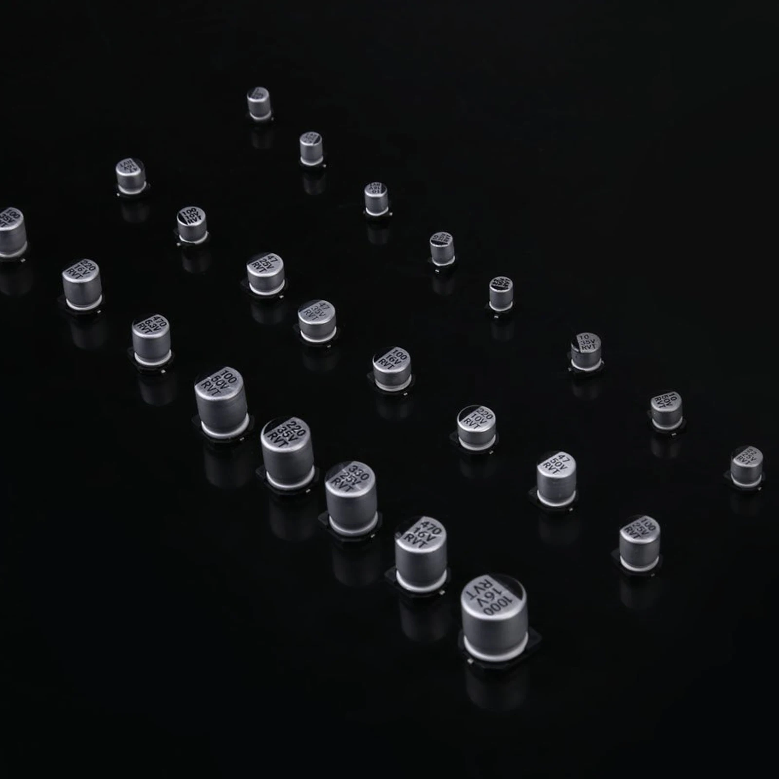 24Values Electrolytic Capacitors Assortment Kit SMD Bypass Low Frequency Aluminum with Storage Box 1uF - 1000uF
