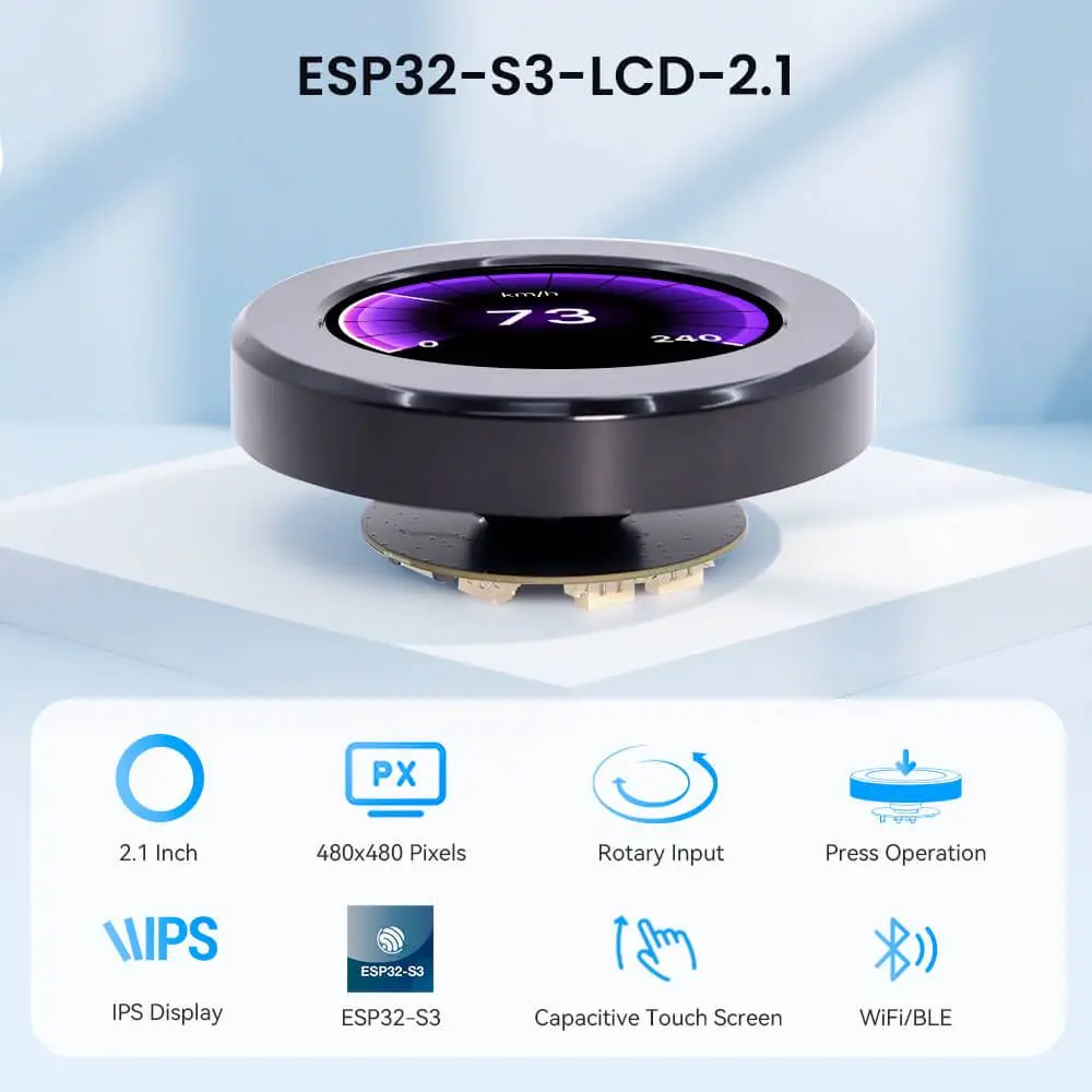 CrowPanel 2.1-inch ESP32 HMI Rotary Display 480*480 IPS Round Touch Knob Screen with UART I2C FPC Interface 2.4G WiFi Support