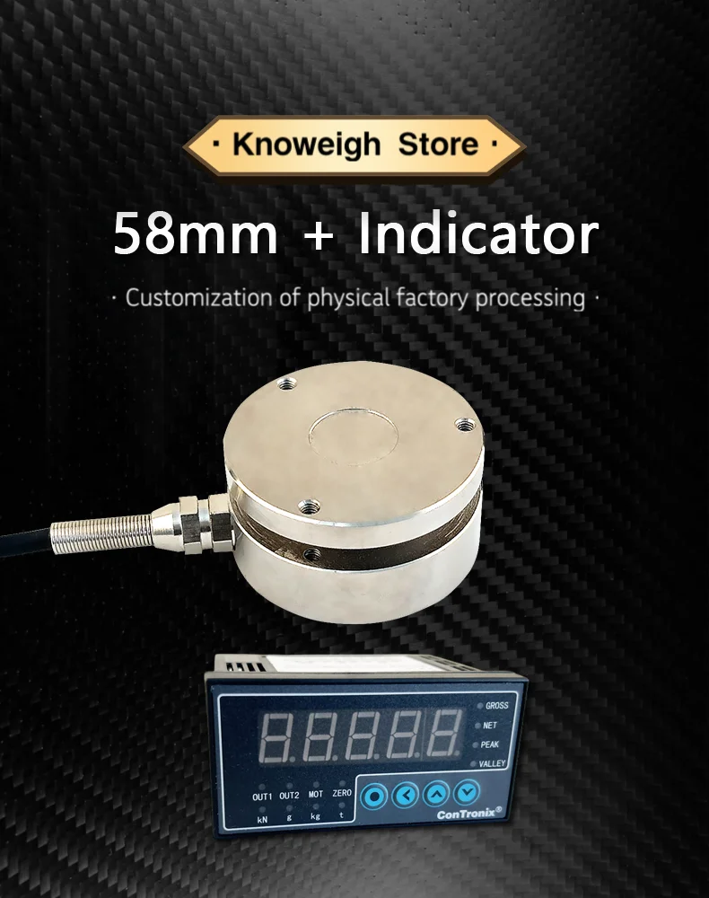 BENGBUZZQY Precision 58mm Load Cell + Digital Indicator, 50KG 5t Sensor Alloy Steel & Stainless Steel, Force Measurement Tool