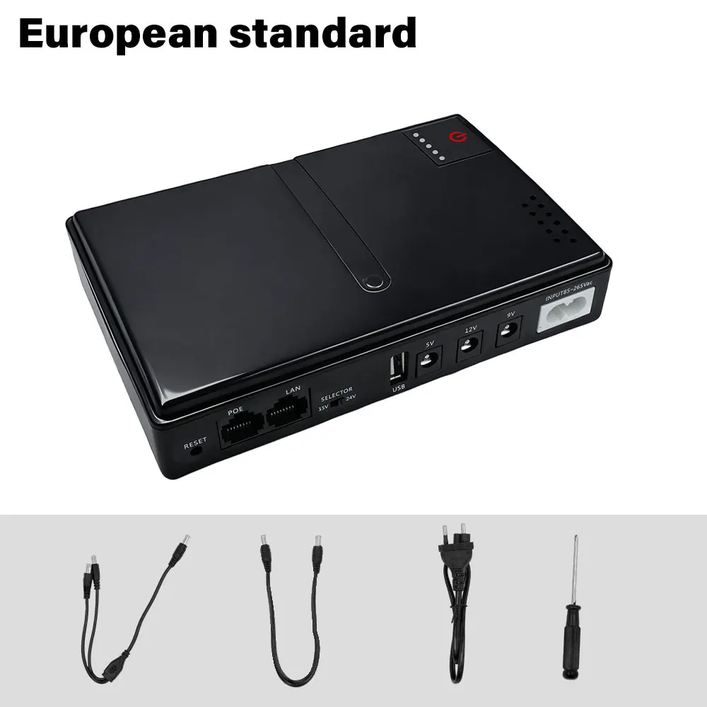 Emergency UPS 5V-24V Adjustable DC Output 0.6A-2A Charger Without 18650 Batteries Desgin for Router CCTV EU Plug AC85-265V Input