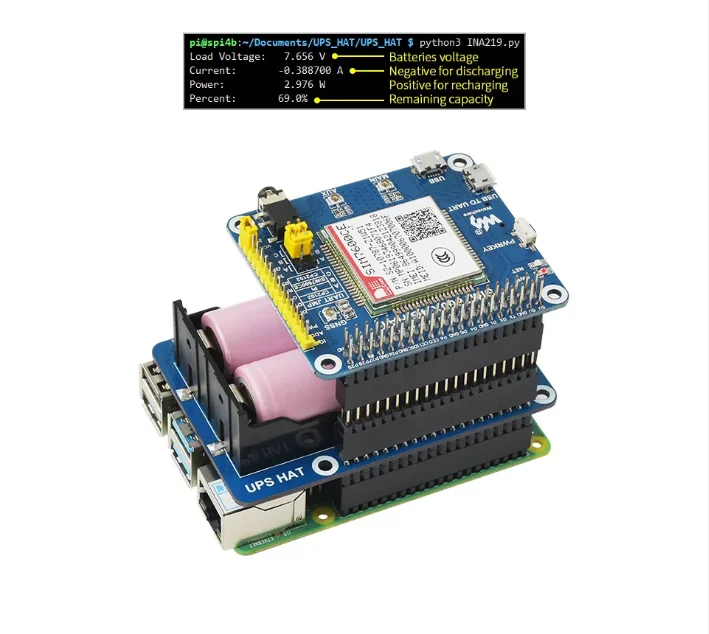 Raspberry Pi 4B/3B+ UPS Battery Pack -5V Lithium Power Supply Module with Rechargeable Battery Cycle Charging